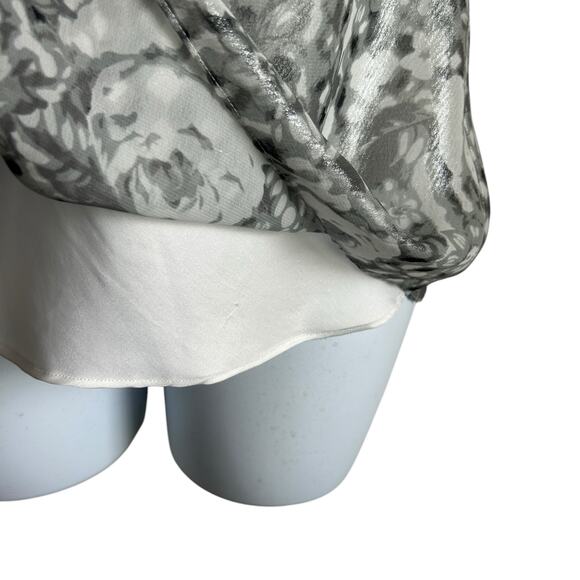 ECI Women Top 4 Metallic Silver Floral Rhinestone Neck Babydoll Disco‎ Glam Boho - Picture 6 of 11